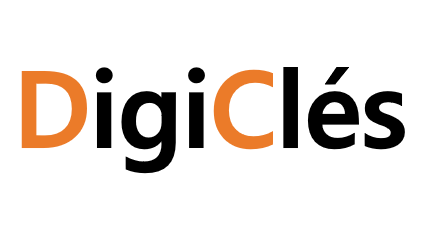 Logo von DigiClés in schwarzer und orangefarbener Schrift.