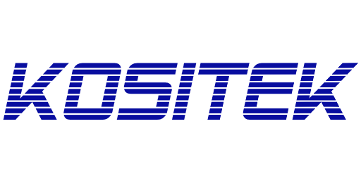 Logo von KOSITEK in blauer Schrift mit horizontalen Streifen.